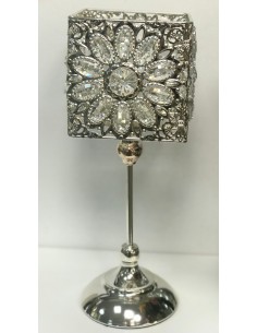 Portavelas brillantes flor plata 15*49cm