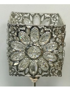 Portavelas brillantes flor plata 15*49cm 2