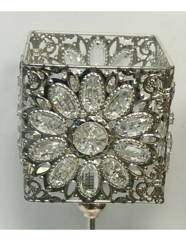 Portavelas brillantes flor plata 15*49cm