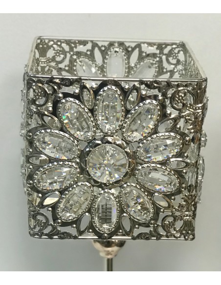 Portavelas brillantes flor plata 15*49cm