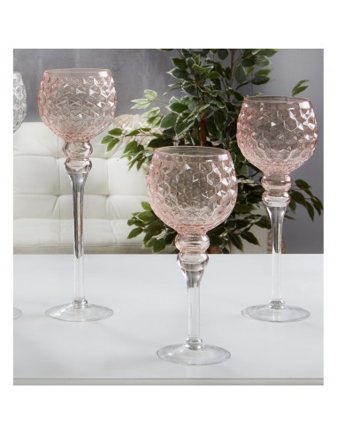 COPA VIDRIO HEXAGONOS ROSA PALIDO 40 CMS. S/3