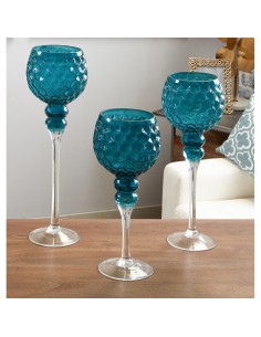 COPA VIDRIO HEXAGONOS AZUL 40 CMS. S/3