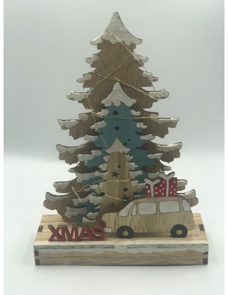 ÁRBOL PAPA NOEL CON LUZ MADERA 14 X 17 X 6 CM