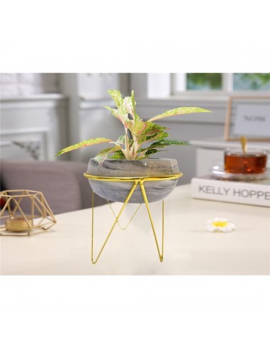 JARDINERA OVAL CERAMICA SOP. METAL DORADO