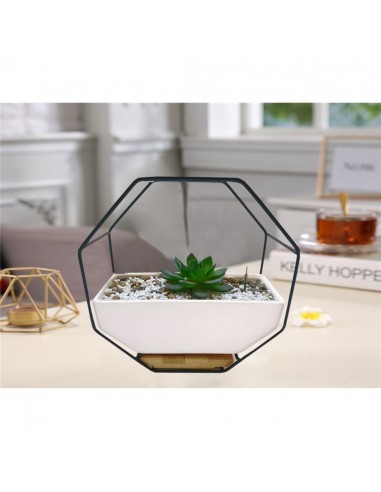 JARDINERA OCTOGONAL CERAMICA METAL NEGRO