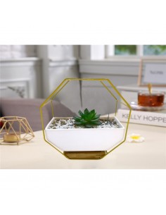 JARDINERA OCTOGONAL CERAMICA METAL DORADO