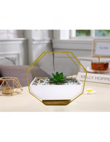 JARDINERA OCTOGONAL CERAMICA METAL DORADO