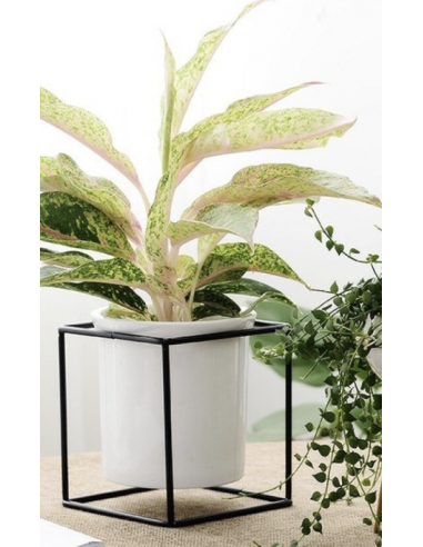 CUBREMACETA CERAMICA EN SOP. METAL NEGRO
