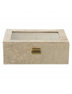 Caja Relojes Terciopelo Beige C/tapa Cristal 25x18,5x9cm, Para 4 Relojes 2