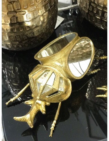 FIGURA RESINA ESPEJO 19X6,5X12 ESCARABAJO DORADO