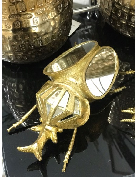 FIGURA RESINA ESPEJO 19X6,5X12 ESCARABAJO DORADO