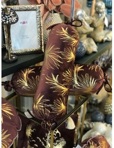 Cojín caramelo hojas dorado/burdeos 45cm