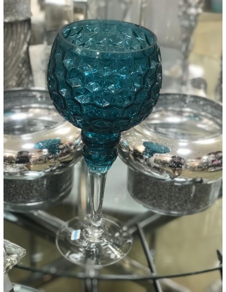 COPA VIDRIO HEXAGONOS AZUL
