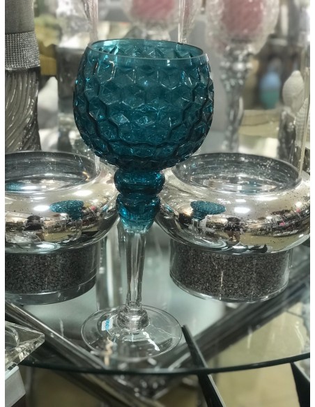 COPA VIDRIO HEXAGONOS AZUL