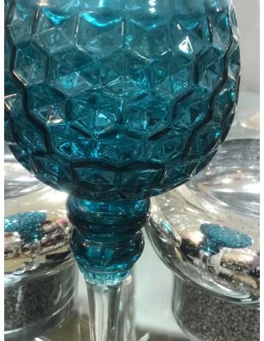 COPA VIDRIO HEXAGONOS AZUL