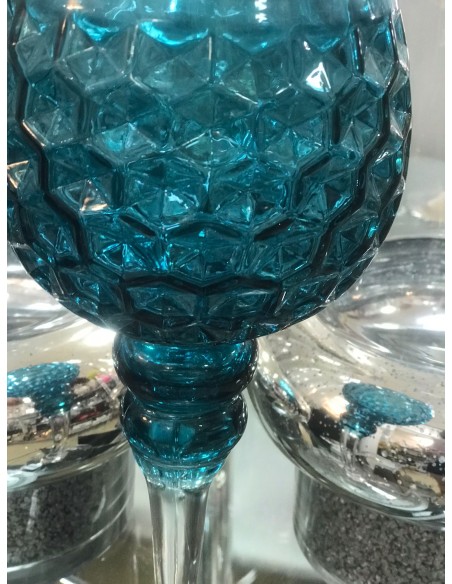 COPA VIDRIO HEXAGONOS AZUL
