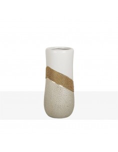FLORERO CERAMICA DORADO BLANCO