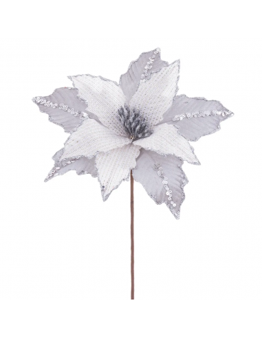 FLOR POINSETTIA TEJIDO PLATA  28 X 44 CM