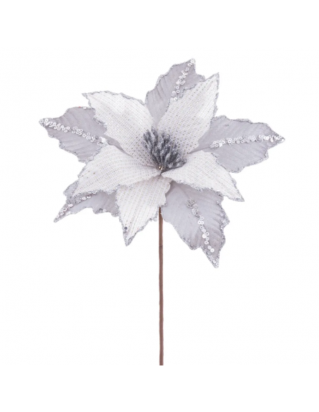 FLOR POINSETTIA TEJIDO PLATA  28 X 44 CM