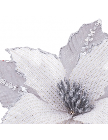 FLOR POINSETTIA TEJIDO PLATA  28 X 44 CM