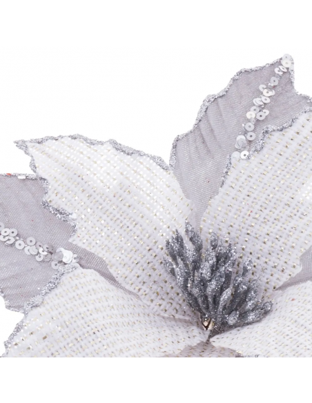 FLOR POINSETTIA TEJIDO PLATA  28 X 44 CM