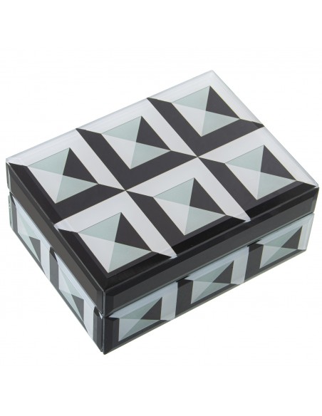 Joyero Cristal/madera Blanco/negro 16x12x7cm