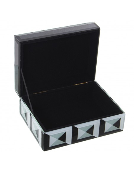 Joyero Cristal/madera Blanco/negro 16x12x7cm