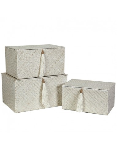 SET 3 CAJAS PANDANUS C/BORLON BLANCO