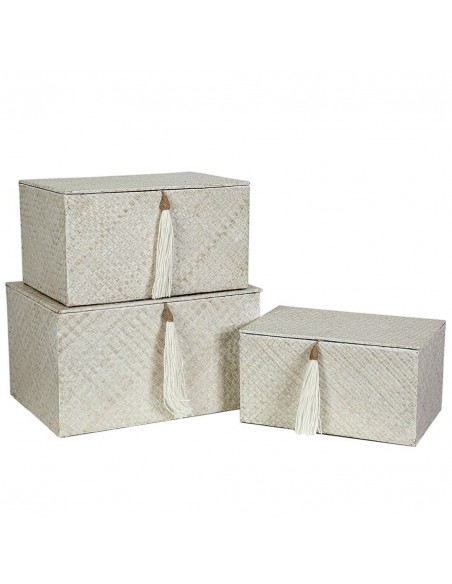 SET 3 CAJAS PANDANUS C/BORLON BLANCO