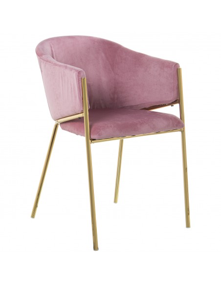 Silla Tapizado Terciopelo Rosa, Patas Metal Dorado