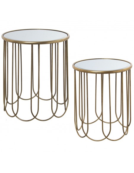 Mesa Metal Dorado Sobre Espejo Mediana
