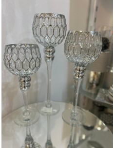 COPA VIDRIO HEXÁGONOS  PLATA TRANS  40CM SET 3