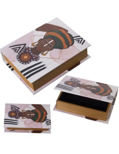 SET 3 CAJAS LIBROS DECORADOS AFRICANA