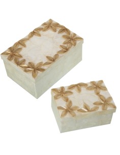 set 2 cajas ret nacas flores relieve tostado/natural