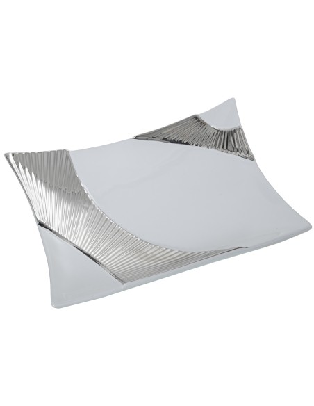 Centro Rect. Cerámica Blco/plateado 36x27x8,5cm
