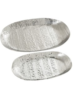 Set 2 Centros Mesa Aluminio Plateado 34x20x2,5+42x26x3cm