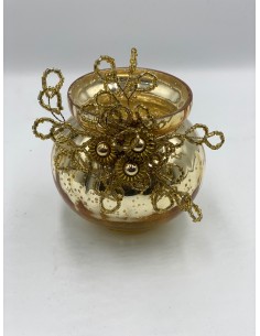 Portavelas abalorios dorado 10*10cm