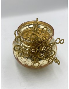 Portavelas abalorios dorado 10*10cm 2