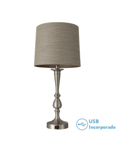 Sobremesa Khalifa 1xe27 Niquel 60´5x28x28 Cm Puerto Usb Fabrilamp | 