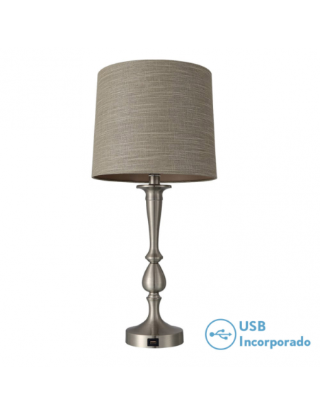 Sobremesa Khalifa 1xe27 Niquel 60´5x28x28 Cm Puerto Usb Fabrilamp | 