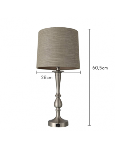 Sobremesa Khalifa 1xe27 Niquel 60´5x28x28 Cm Puerto Usb Fabrilamp | 