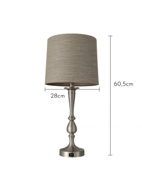 Sobremesa Khalifa 1xe27 Niquel 60´5x28x28 Cm Puerto Usb Fabrilamp | 