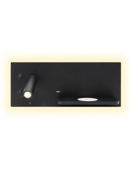 Aplique 2+8w 4000k Velazquez Izqdo Negro Usb+qi  130lm Doble Encendi