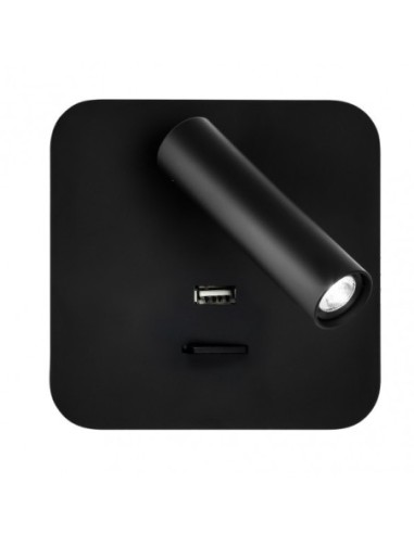 Aplique 3w 4000k Giotto Cuadrado Negro Puerto Usb  150lm C/interrupt