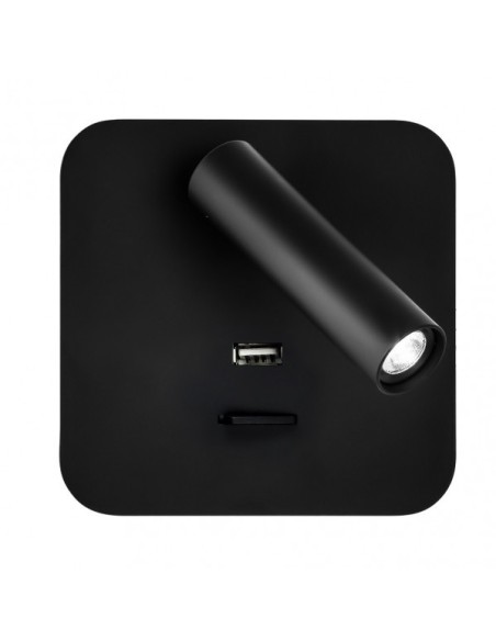 Aplique 3w 4000k Giotto Cuadrado Negro Puerto Usb  150lm C/interrupt