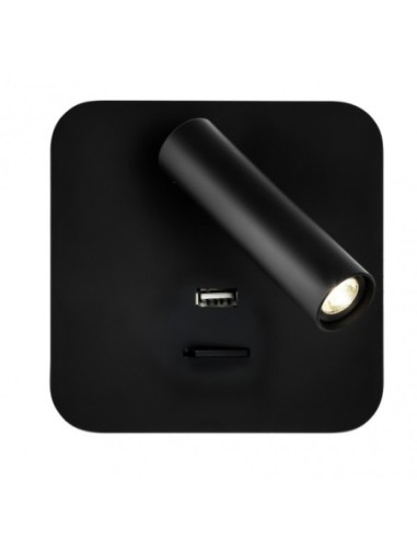 Aplique 3w 4000k Giotto Cuadrado Negro Puerto Usb  150lm C/interrupt