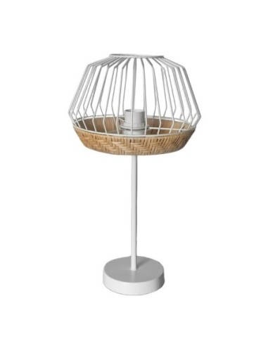 Sobremesa Hugo 1xe27 Blanco/natural 46x25x25cm C/metal Y Rattan Fabr