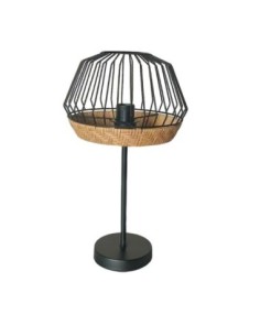 Sobremesa Hugo 1xe27 Negro/natural 46x25x25cm C/metal Y Rattan Fabri
