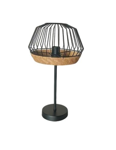 Sobremesa Hugo 1xe27 Negro/natural 46x25x25cm C/metal Y Rattan Fabri