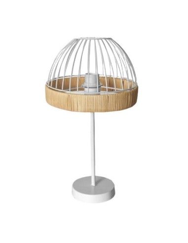 Sobremesa Gaston 1xe27 Blanco/natural 46x25x25cm C/metal Y Rattan Fa